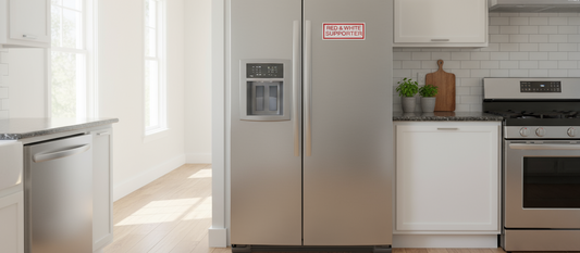 IN THIN LETTERS -RED & WHITE SUPPORTER STICKER