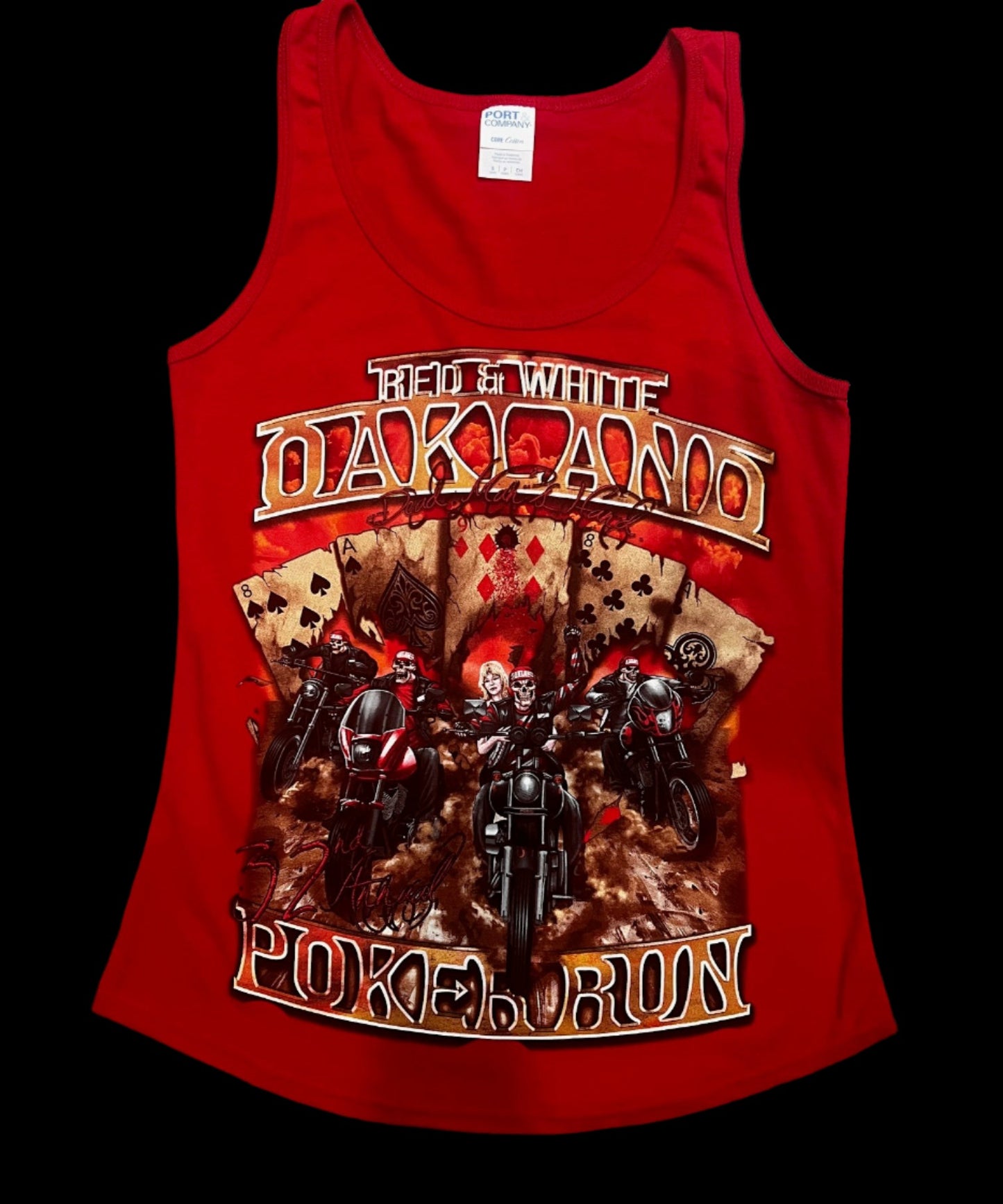 LADIES-2024 Red and White poker run tank top