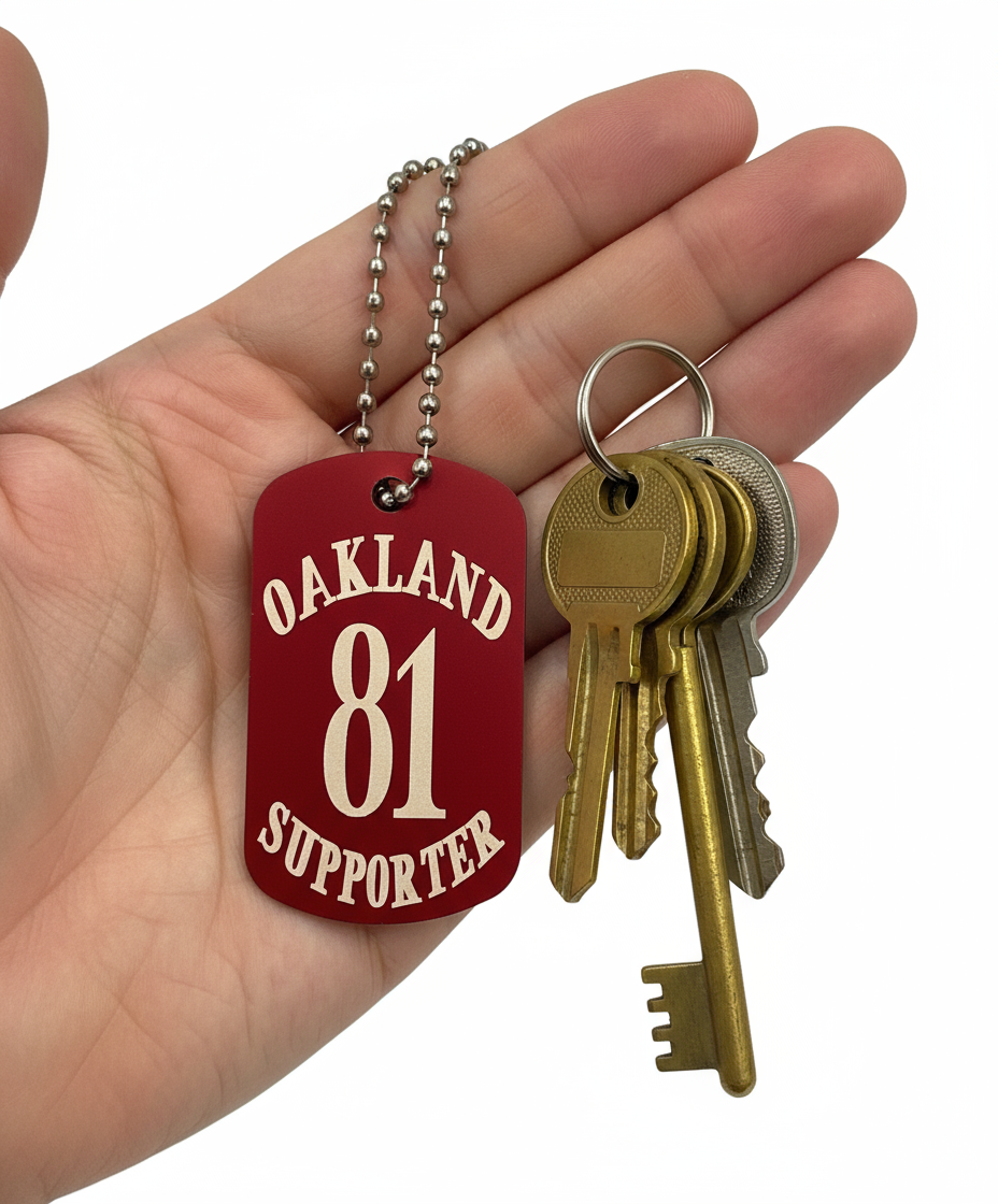 Support Oakland dog tag keychain