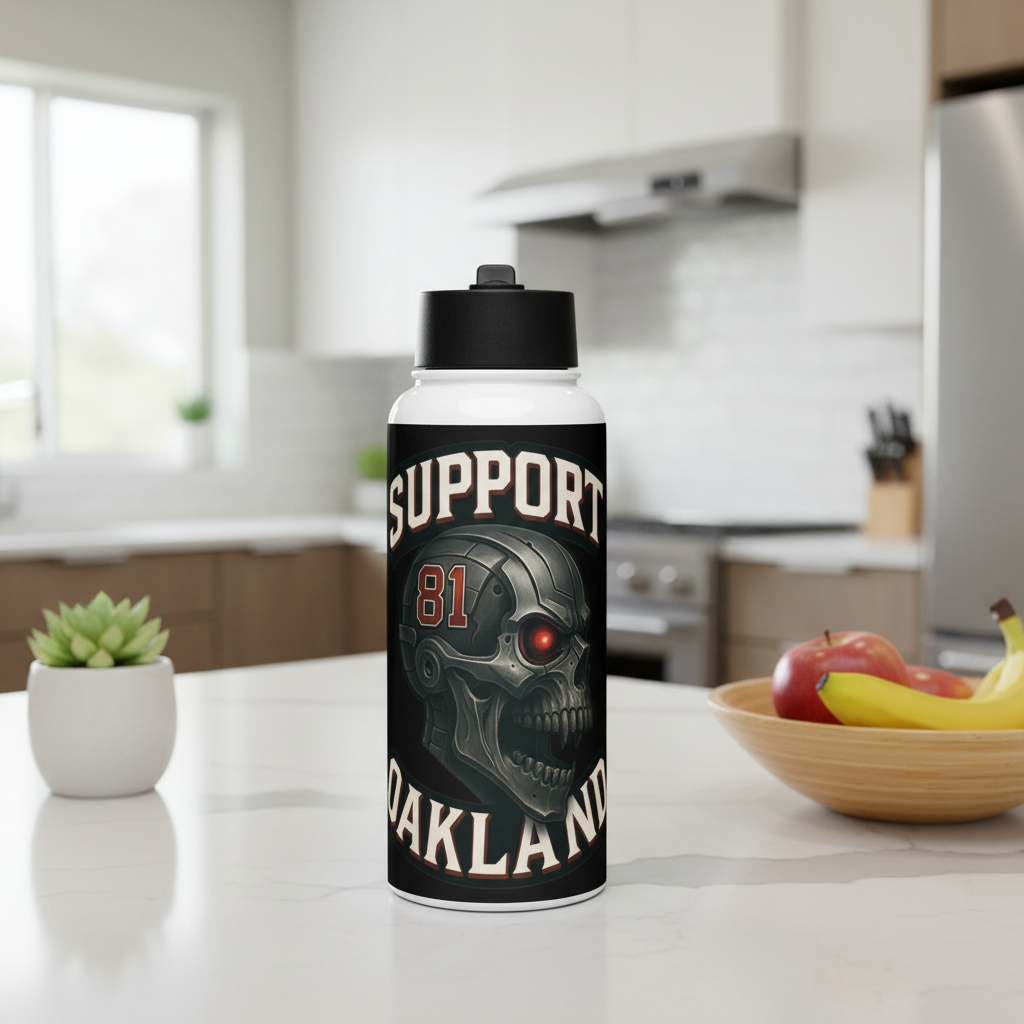 Support Oakland-Stainless steel water bottle with a straw lid