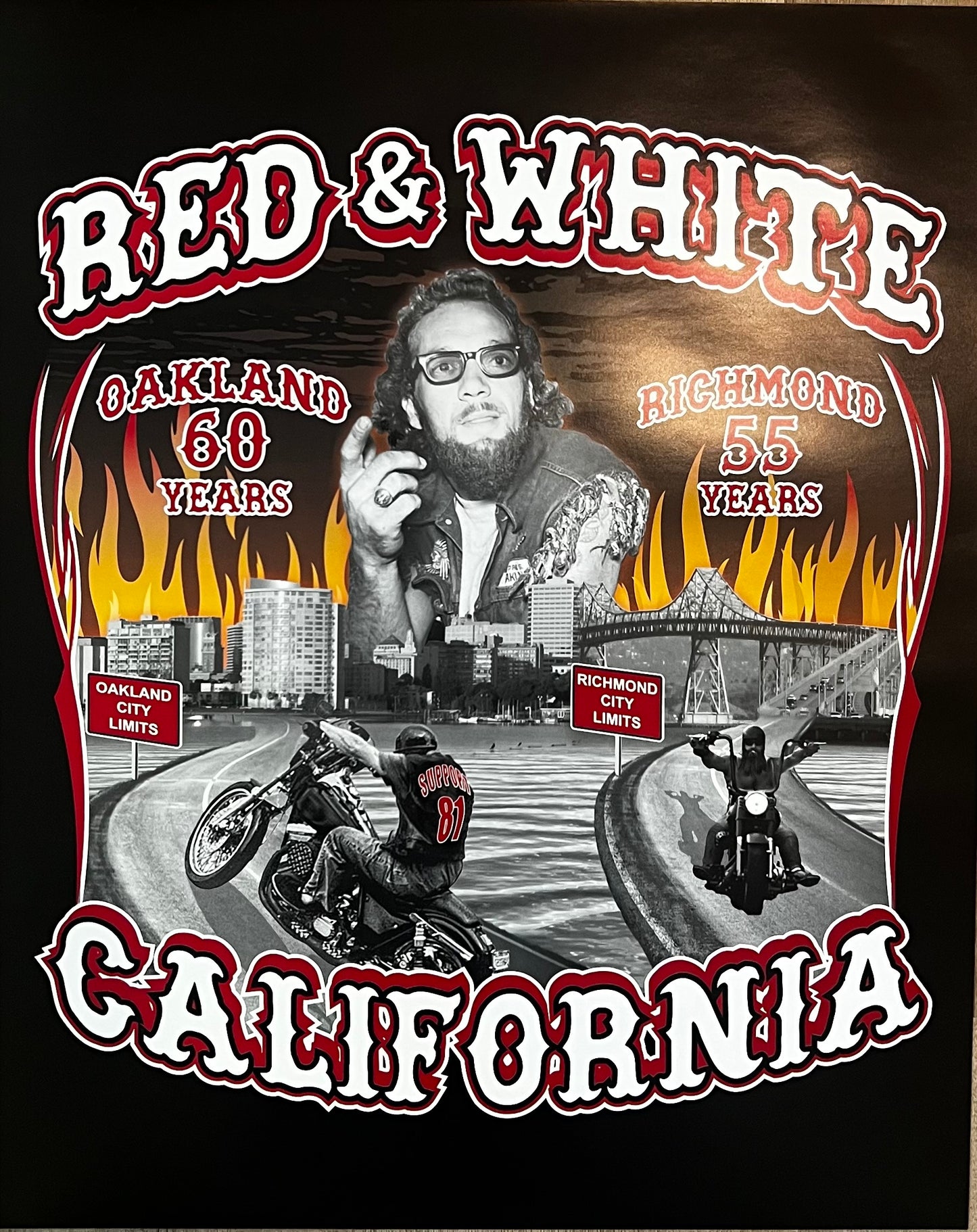 RED & WHITE CALIFORNIA 60 & 55 YEARS POSTER